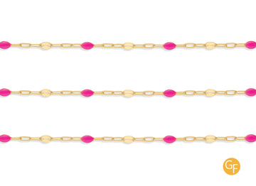 3.6mm Pink Enamel Hammered Link Paper-Clip Chain By the Inch