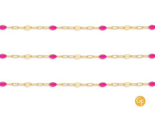 3.6mm Pink Enamel Hammered Link Paper-Clip Chain By the Inch