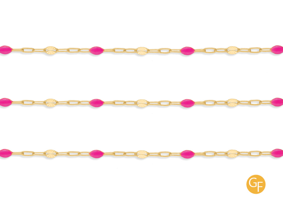 3.6mm Pink Enamel Hammered Link Paper-Clip Chain By the Inch