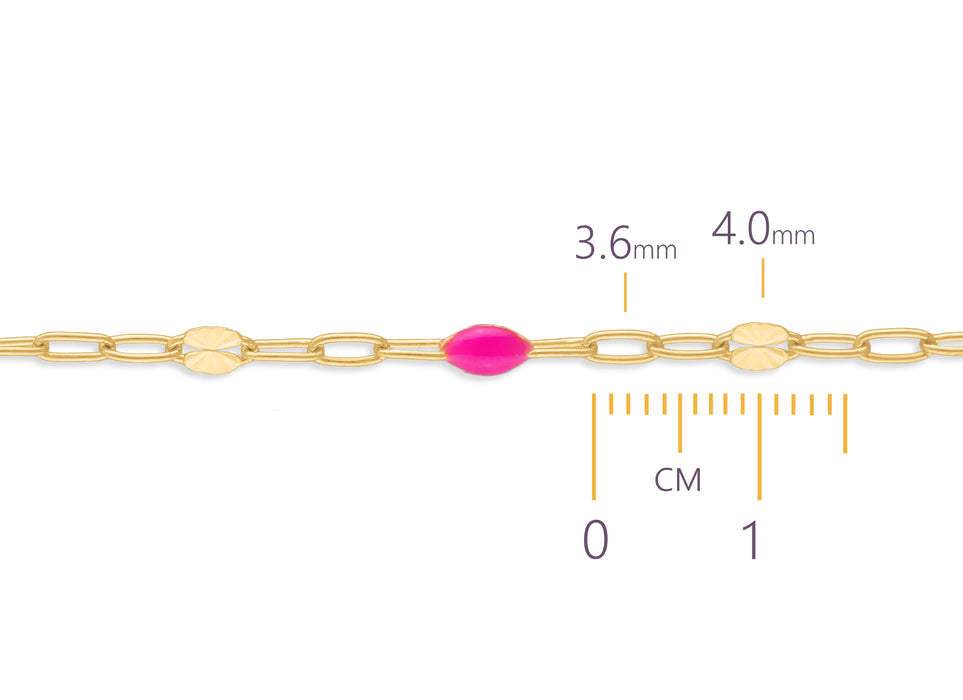 3.6mm Pink Enamel Hammered Link Paper-Clip Chain By the Inch