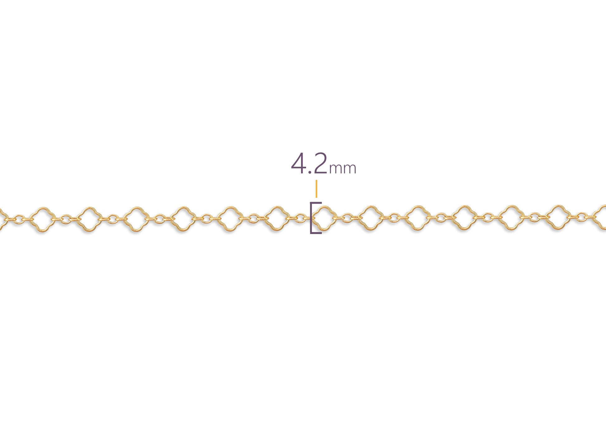Gold chain with diamond-shaped links on a white background