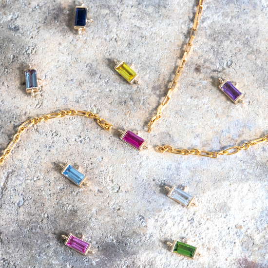 14K Gold Hand Chain Baguette Synthetic Birthstone Connector RIVA Precision 