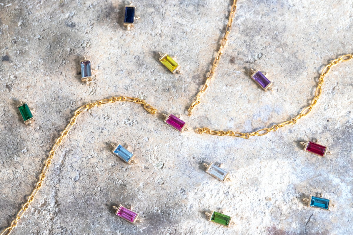 14K Gold Hand Chain Baguette Synthetic Birthstone Connector RIVA Precision 