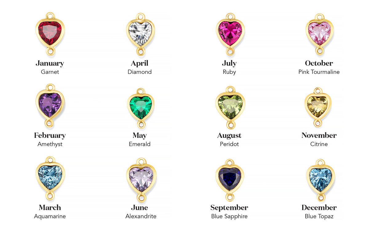 14K Yellow Gold Heart Synthetic Birthstone Vertical Bail Connector RIVA Precision 