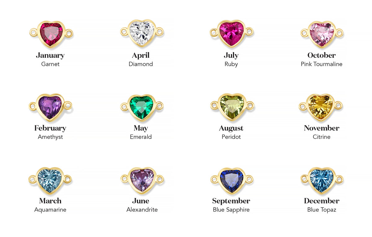 14K Yellow Heart Synthetic Birthstone Horizontal Bail Connector RIVA Precision 