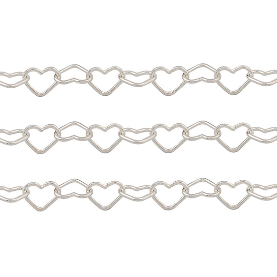 Silver chain with heart links on a white background