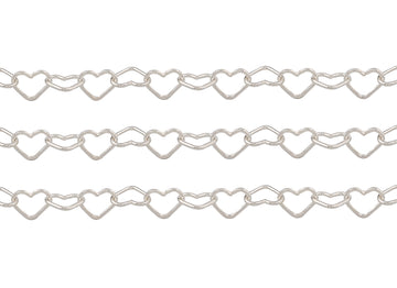 Silver chain with heart links on a white background