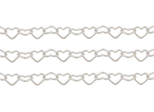Silver chain with heart links on a white background