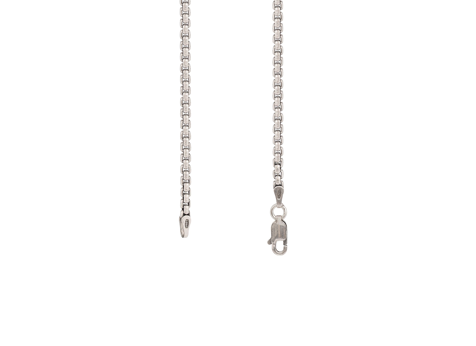 Silver chain necklace on a white background