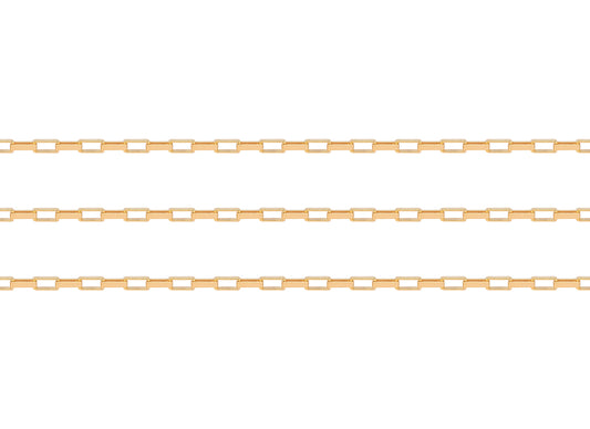 Gold elongated box chain on a white background