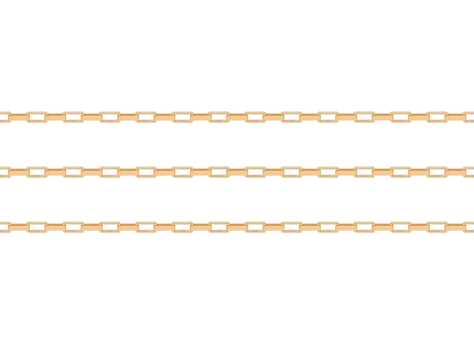 Gold elongated chain on a white background