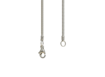 Silver necklace with clasp on a white background