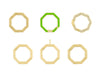A collection of octagonal invisible clasps in various colors and metallic finishes, including gold and green enamel.