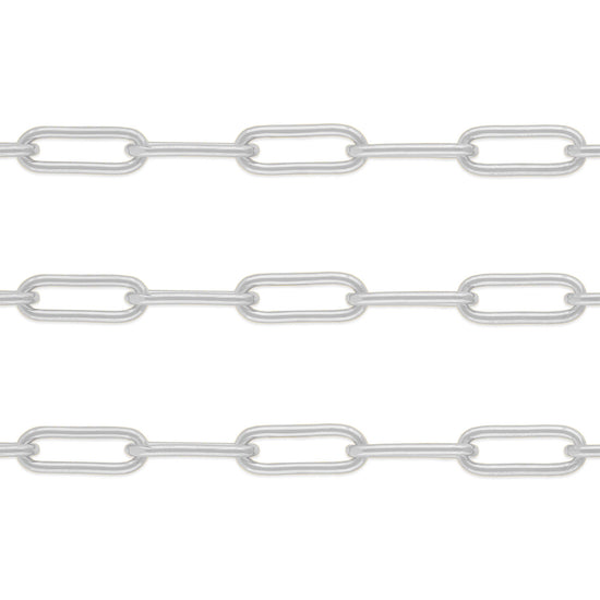 A sterling silver round paperclip chain with 5.9mm x 15.6mm links.