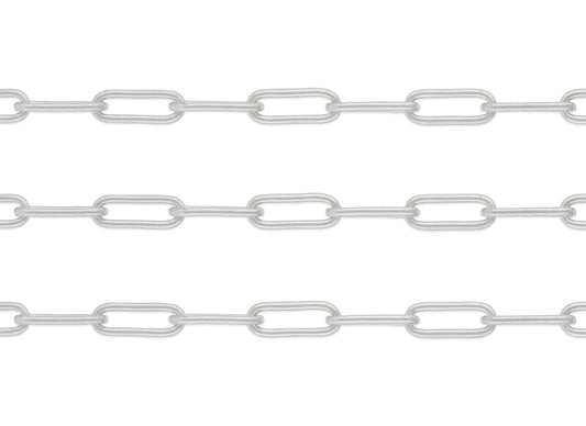 A sterling silver round paperclip chain with 5.9mm x 15.6mm links.