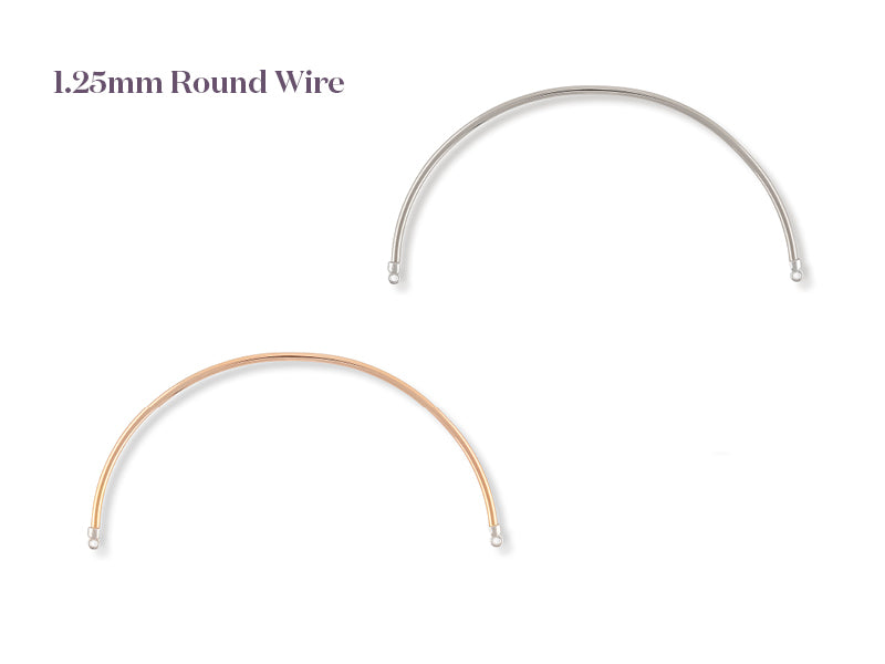 Two curved pieces of round wire on a white background with text indicating the diameter.