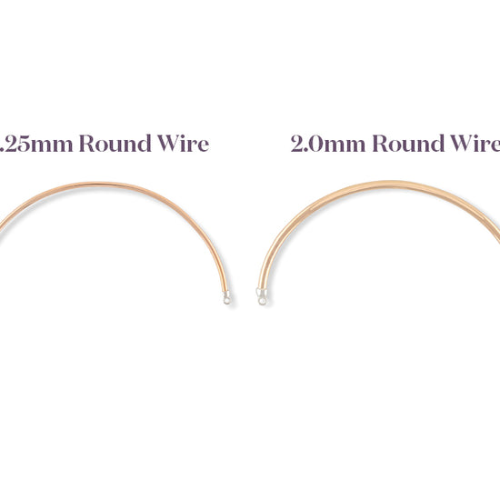 Two lengths of round permanent half cuffs labeled '1.25mm Round Wire' and '2.0mm Round Wire' on a white background.
