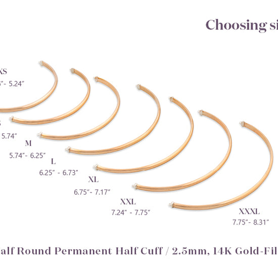 Gold hoop earrings with size chart on a white background