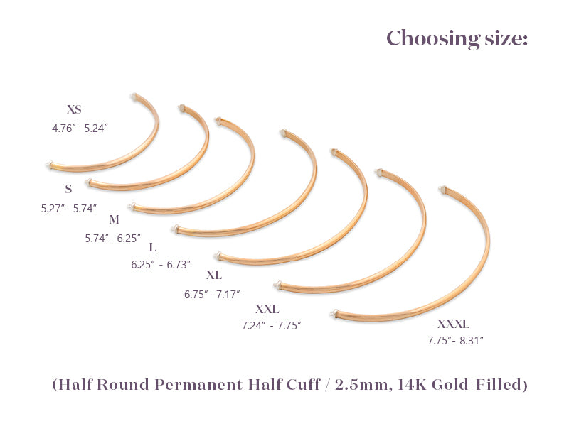 Gold hoop earrings with size chart on a white background
