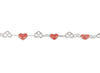 Silver chain with red heart-shaped charms on a white background