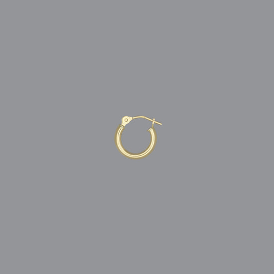 A hoop earrings made of 14KY gold, displayed against a grey background.