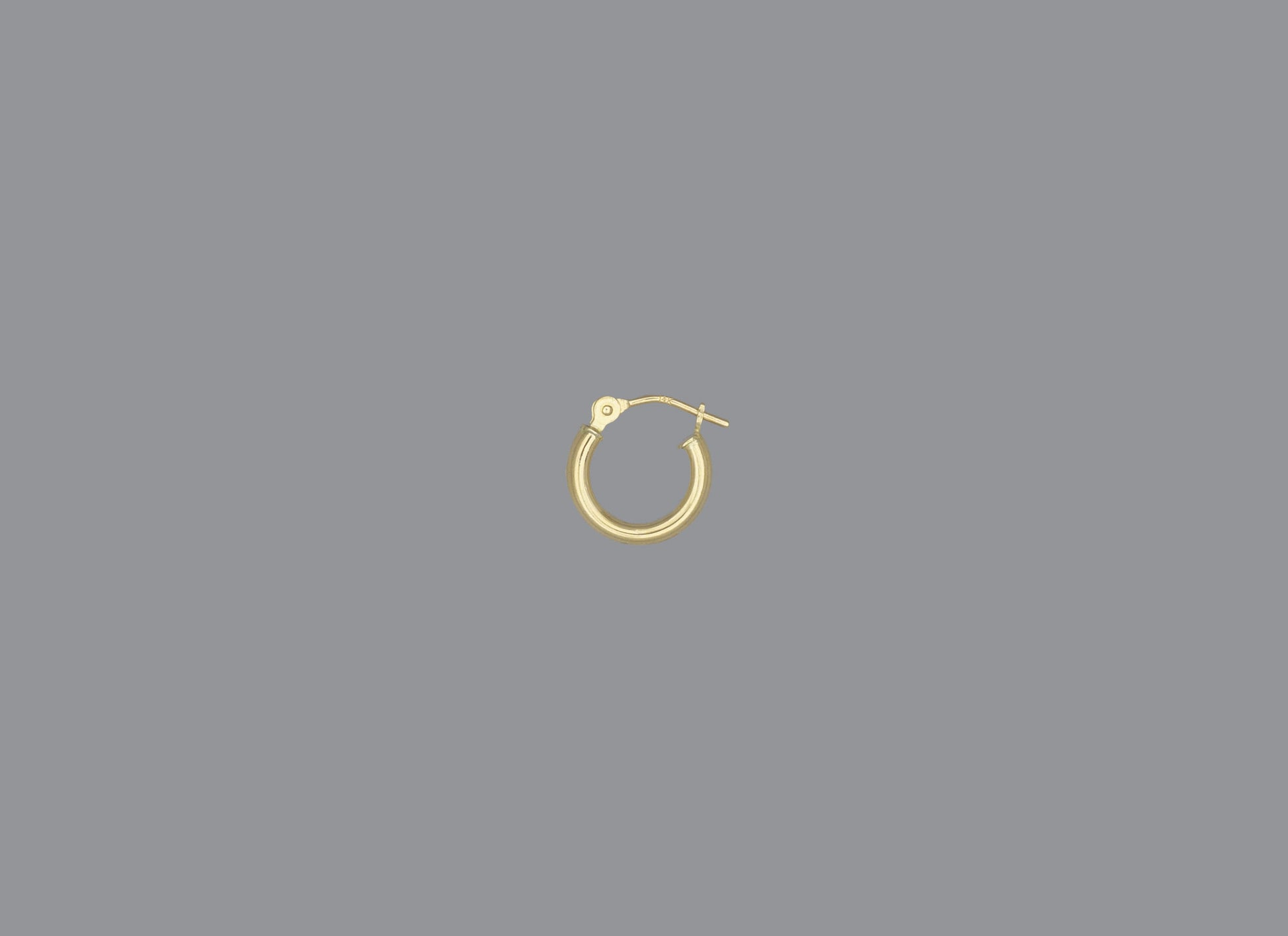 A hoop earrings made of 14KY gold, displayed against a grey background.