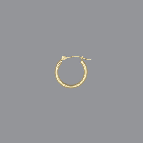 A hoop earring made of 14KY gold, displayed against a grey background.