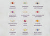 A collection of bezel-set birthstone connectors in various colors corresponding to different months, made of 14K gold.