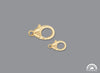 Two sizes of lobster claw clasps made of Fairmined gold, displayed against a grey background.