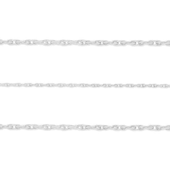 Multiple sterling silver rope chains laid out in parallel against a white background.