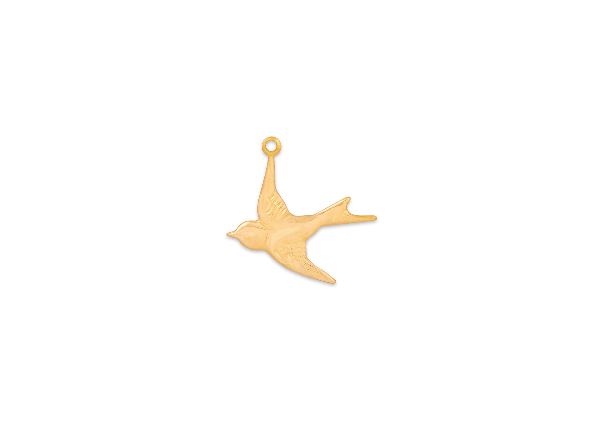 Gold bird-shaped pendant on a white background