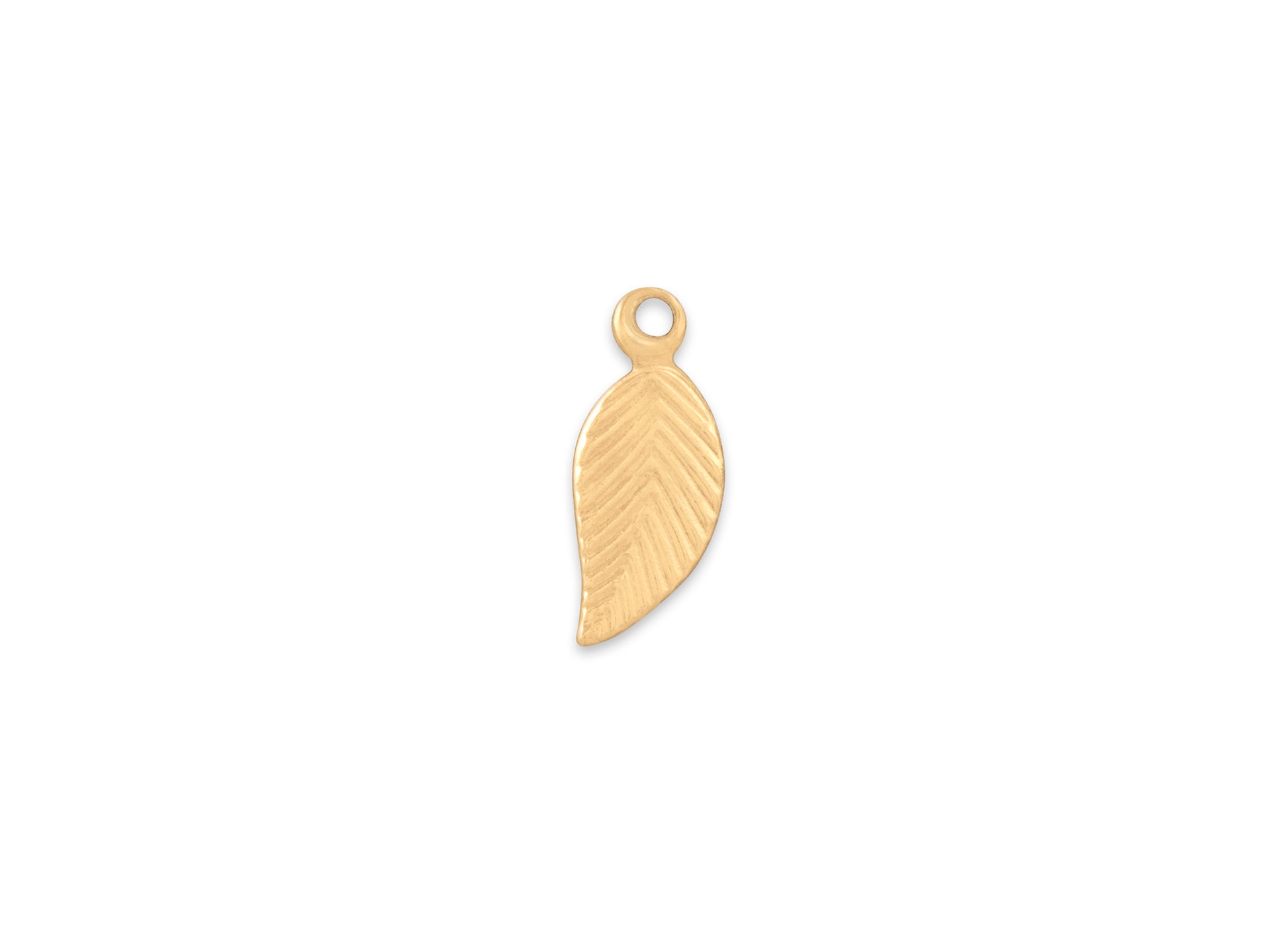 Gold leaf-shaped pendant on a white background