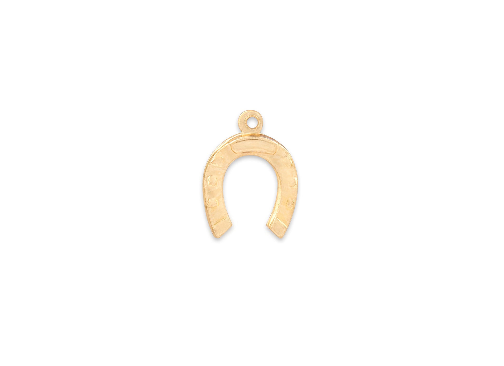 Gold horseshoe-shaped pendant on a white background