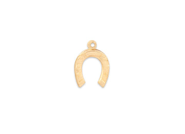 Gold horseshoe-shaped pendant on a white background
