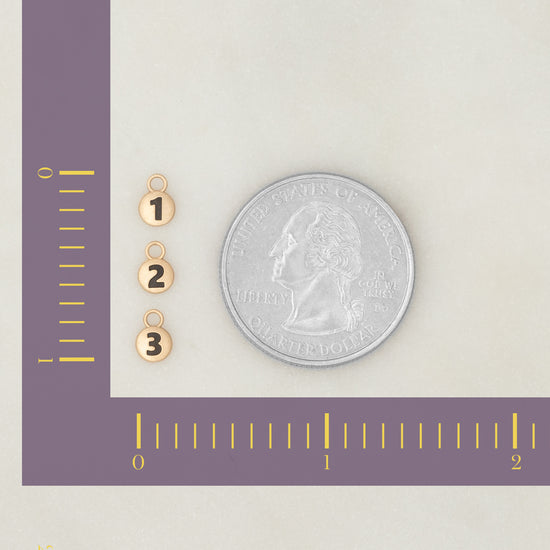 RIVA - 14K Gold Classic Round Number Charms size chart