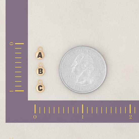 RIVA - 14K Gold Classic Round Letter Charms size chart