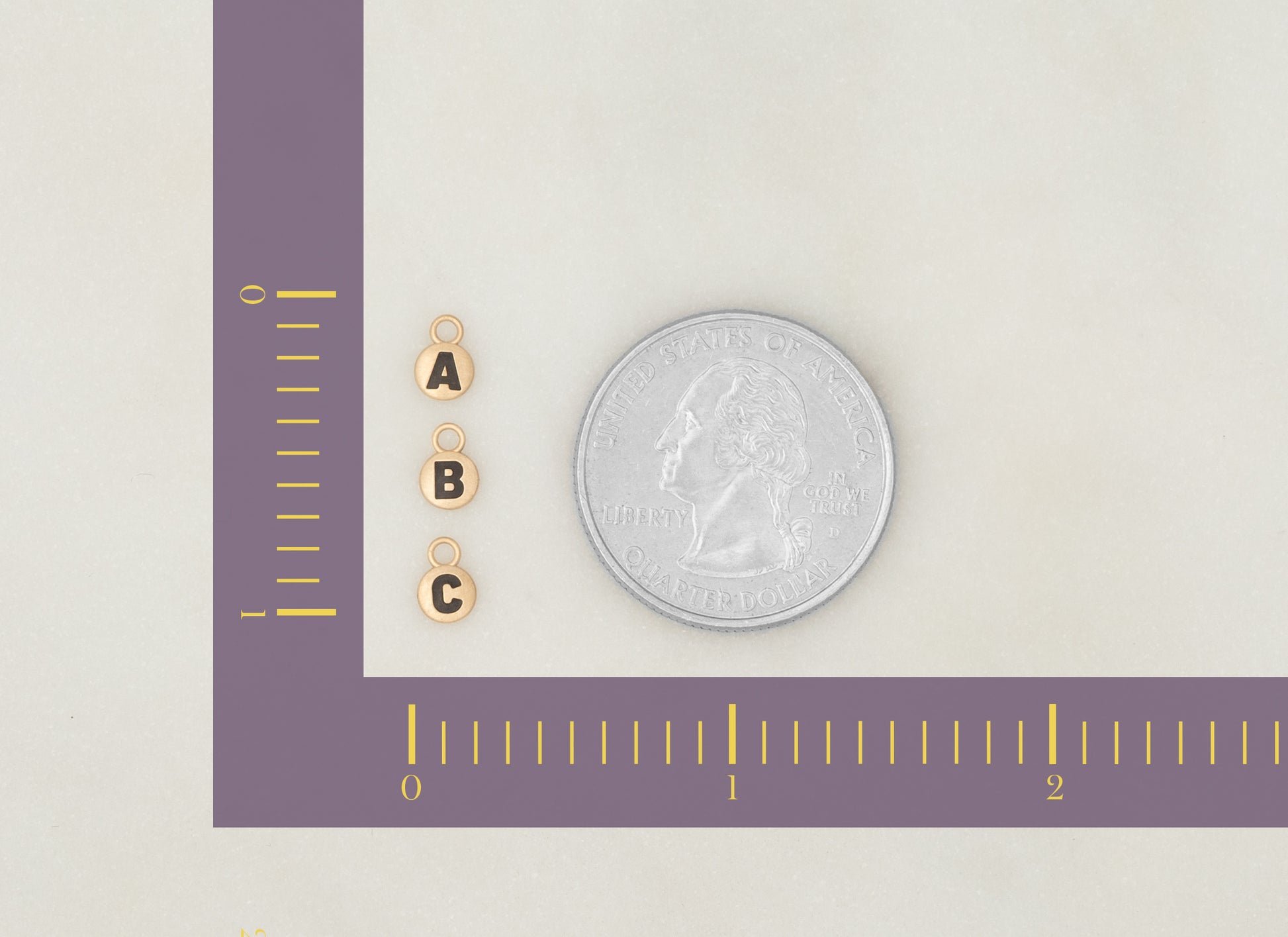 RIVA - 14K Gold Classic Round Letter Charms size chart