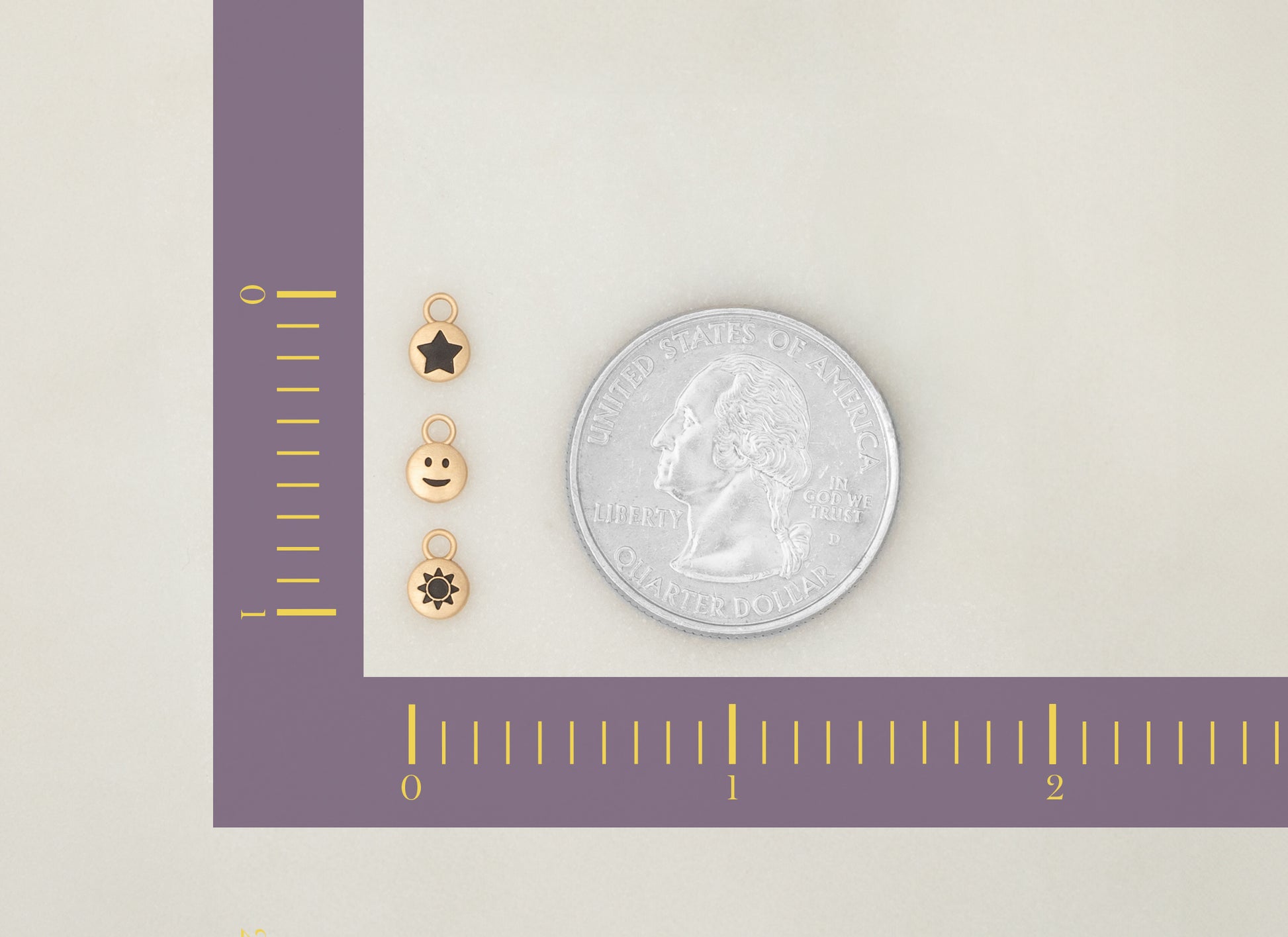 RIVA - 14K Gold Classic Round Emoji Charms size chart 