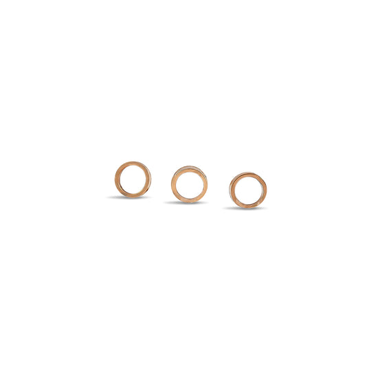 Three wooden rings of different sizes on a white background