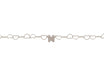 Silver bracelet with heart links and a letter 'M' charm on a white background.