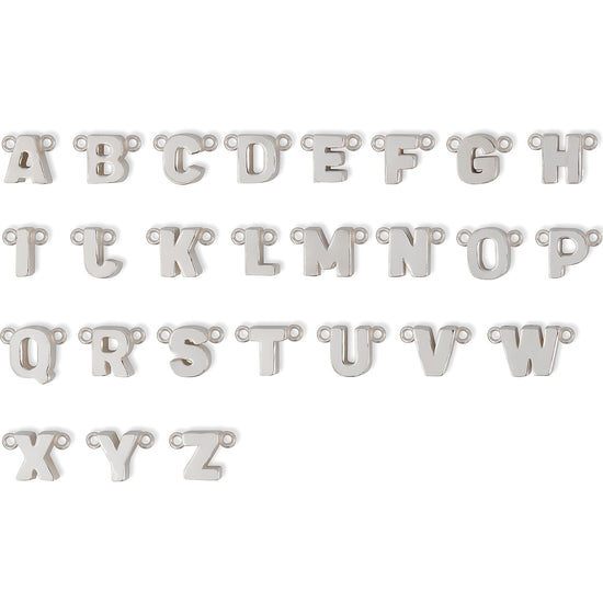 A set of sterling silver letter connectors from A to Z, displayed in three rows on a white background.
