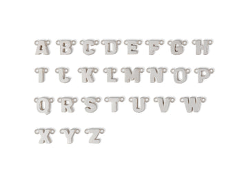 A set of sterling silver letter connectors from A to Z, displayed in three rows on a white background.