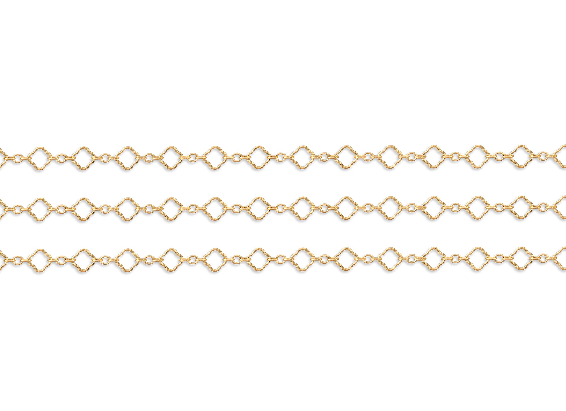 Gold chain with geometric design on a white background