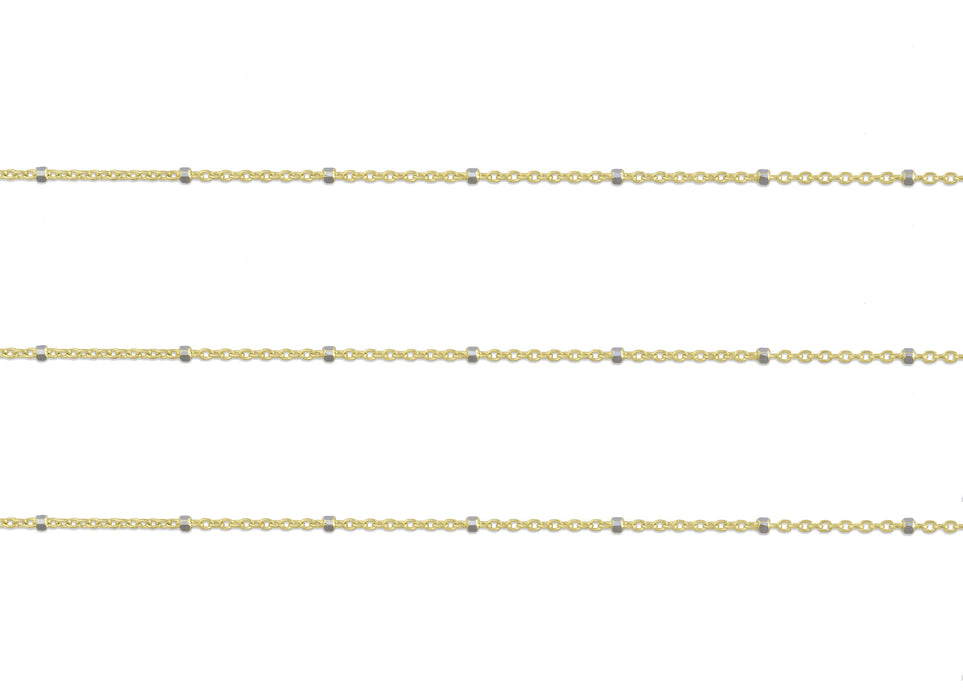 0.94mm Diamond Cut Satellite chain By the Inch, 14k yellow gold, 14k white gold beads 0.94mm Diamond Cut Chain
Satellite Chain By the Inch
Diamond Cut Satellite Jewelry Chain