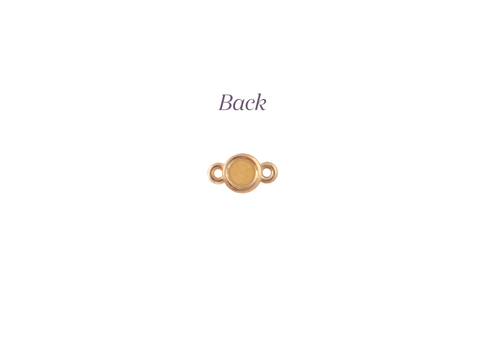 Gold jewelry clasp on a white background with 'Back' text.