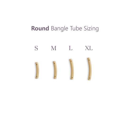 Gold permanent bangle tube-sizing chart with small, medium, large, and extra-large options RIVA precision 