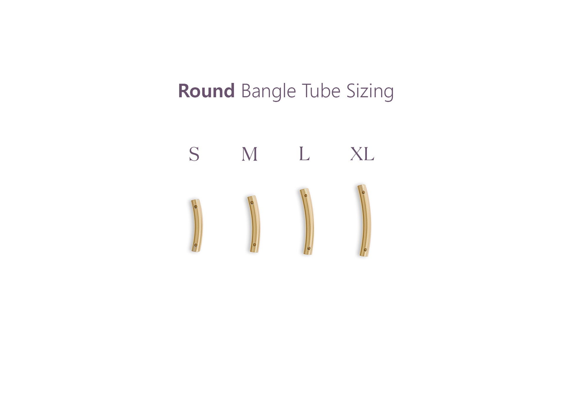 Gold permanent bangle tube-sizing chart with small, medium, large, and extra-large options RIVA precision 