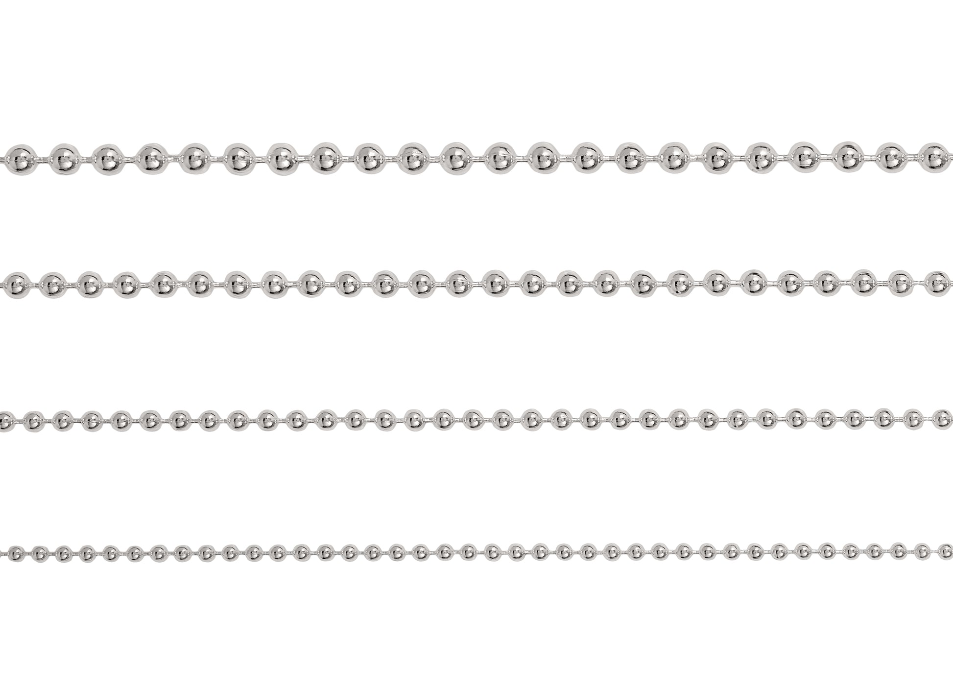 2.35mm, 1.8mm, 1.5mm, 1.2mm Bead Chains By the Inch Sterling Silver Necklace Jewelry Riva Ethical Bulk Made in USA, Brooklyn NY