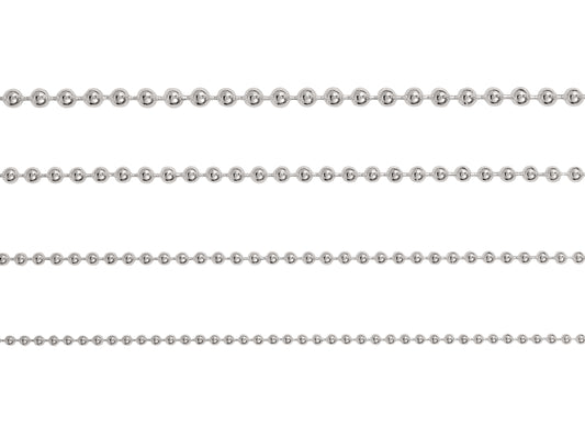 2.35mm, 1.8mm, 1.5mm, 1.2mm Bead Chains By the Inch Sterling Silver Necklace Jewelry Riva Ethical Bulk Made in USA, Brooklyn NY