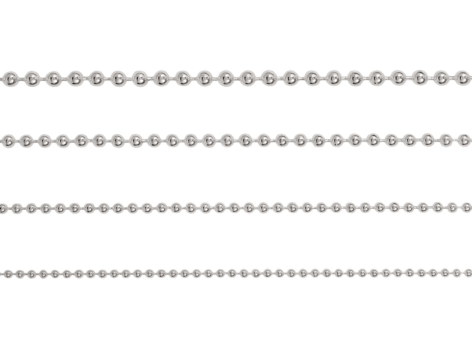 2.35mm, 1.8mm, 1.5mm, 1.2mm Bead Chains By the Inch Sterling Silver Necklace Jewelry Riva Ethical Bulk Made in USA, Brooklyn NY